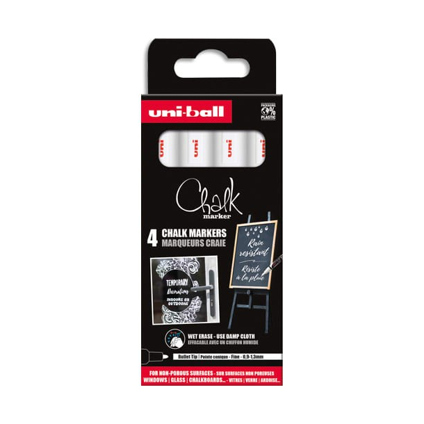 Uni Chalk markers, PWE-5M, 4 stk., Hvid