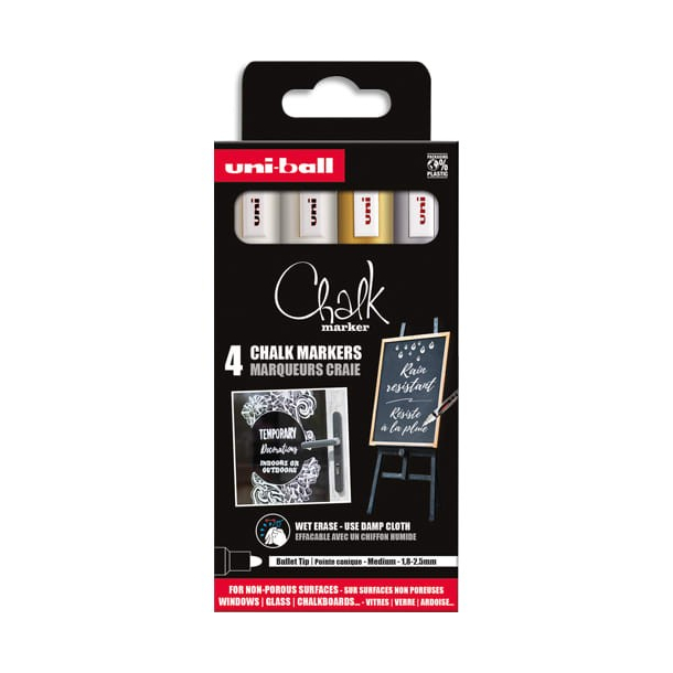 Uni Chalk markers, PWE-5M, 4 stk., Metallic