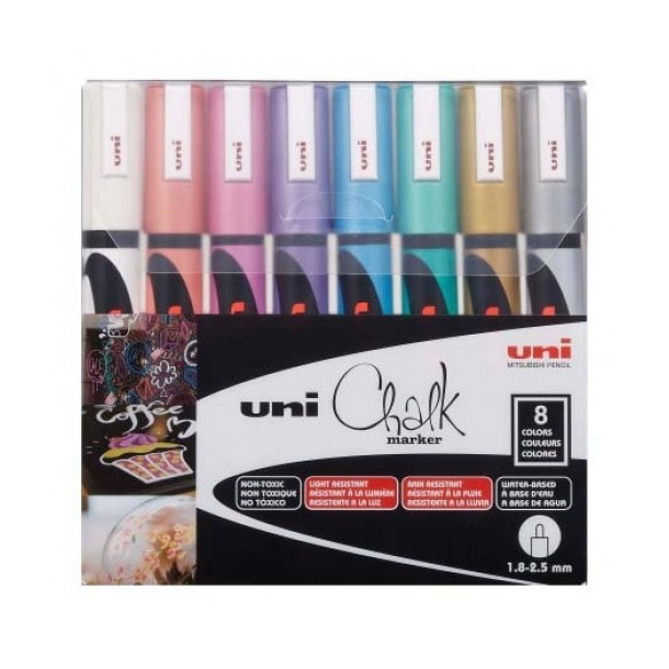 Uni Chalk markers, PWE-5M, metallic, 8 stk. 