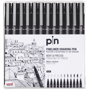 UNI pin 200 fineliner i etui m. 12 ass
