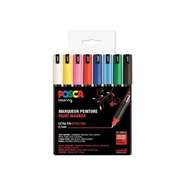 Uni Posca Corner PC-1MR, St med 8 stk. ass.