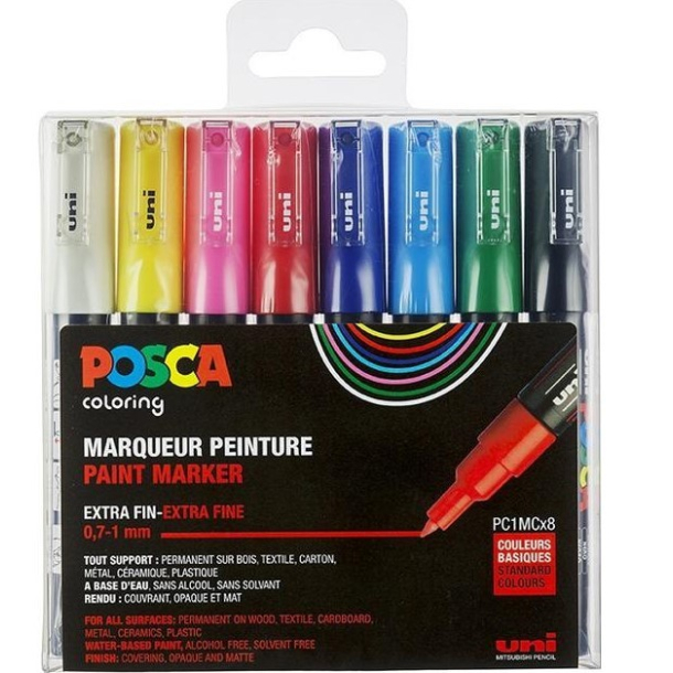 Uni Posca PC-1MC, St med 8 stk. ass.