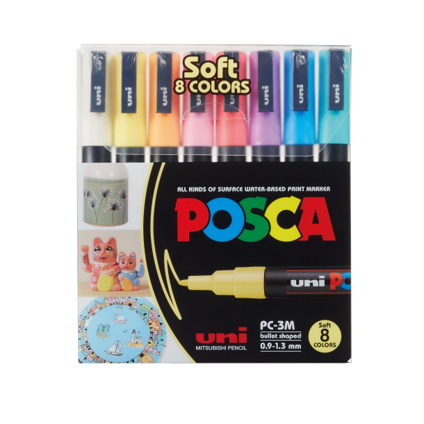 Uni Posca Soft Color PC-3M, St med 8 stk. ass.