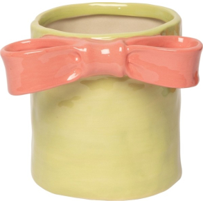 Urtepotte m/sljfe, grn/rosa, 11x9,5 cm