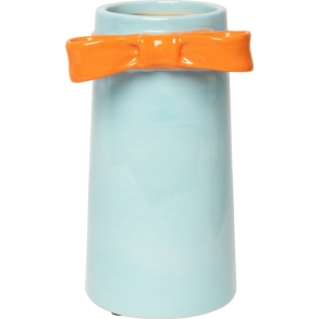 Vase m/sljfe, lys bl/orange, 17x9,5 cm