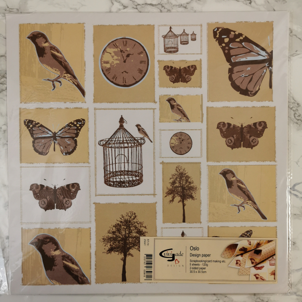 Vivi Gade - Scrapbooking papir, fugle, fuglebur og trer