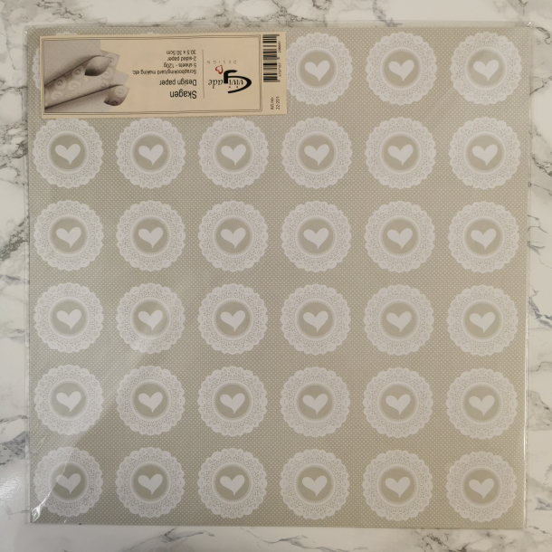 Vivi Gade - Scrapbooking papir, hjerter m. blondekant