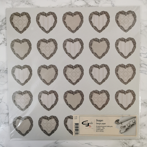Vivi Gade - Scrapbooking papir, hjerter m. krans