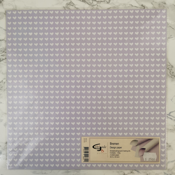 Vivi Gade - Scrapbooking papir, lyselilla m. hjerter