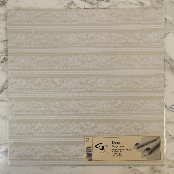 Vivi Gade - Scrapbooking papir, med hvide blonder