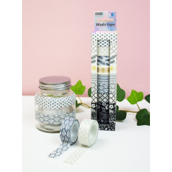 Washi Tape, 10 rl., sort/hvid/gr