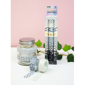 Washi Tape, 10 rl., sort/hvid/gr