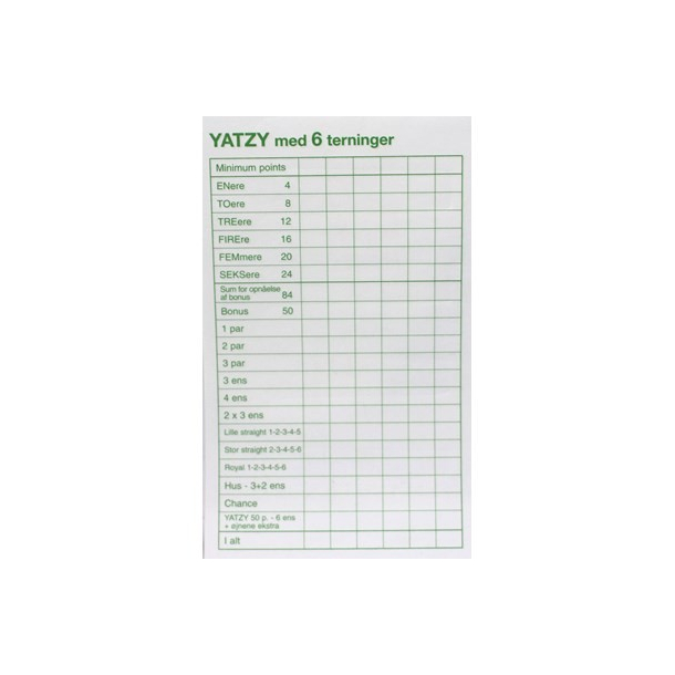 Yatzy med 6 terninger - BLOK